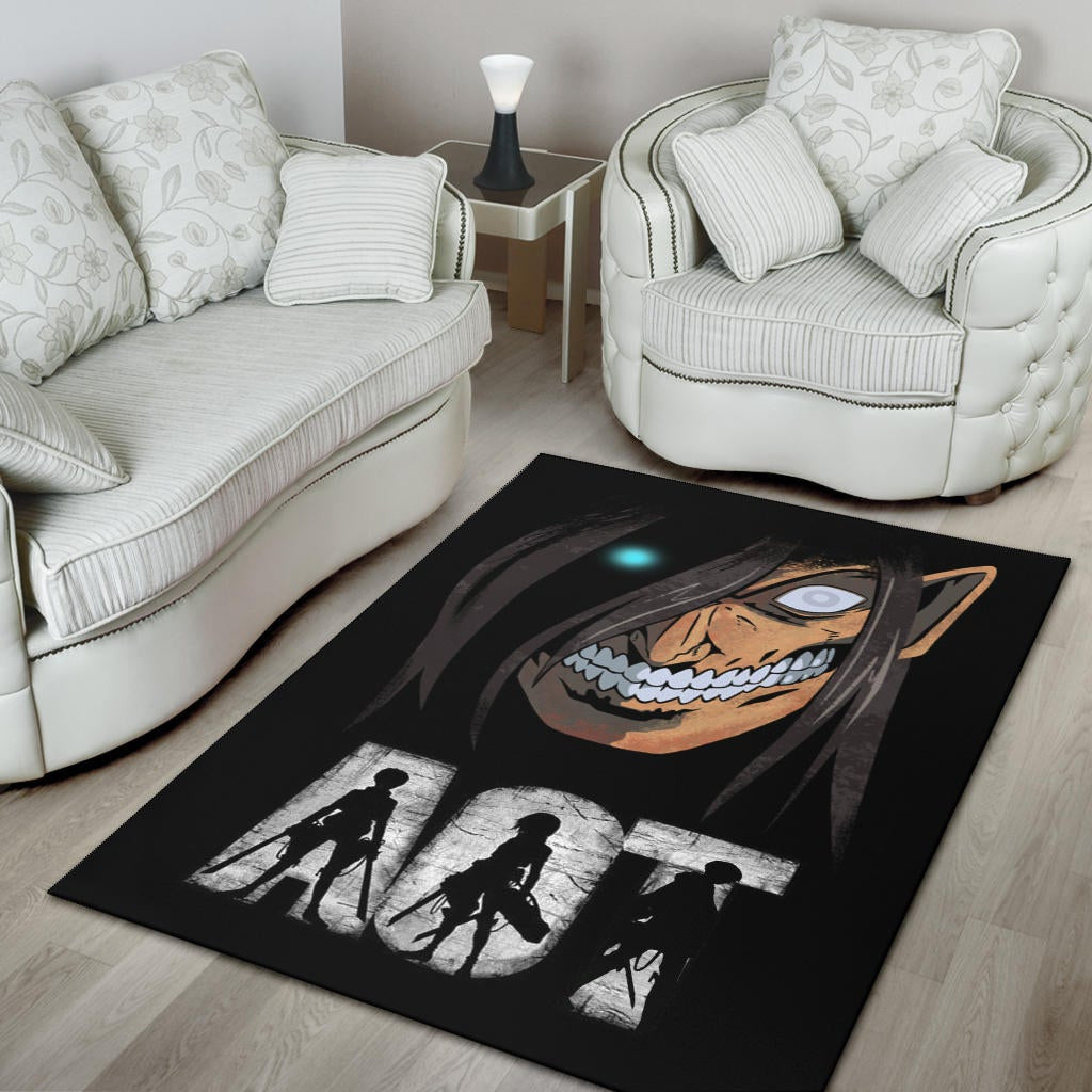 Attack On Titan Anime Area Rug - AOT Characters And Eren Titan Face Rugs Home Decor