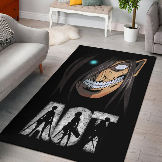 Attack On Titan Anime Area Rug - AOT Characters And Eren Titan Face Rugs Home Decor