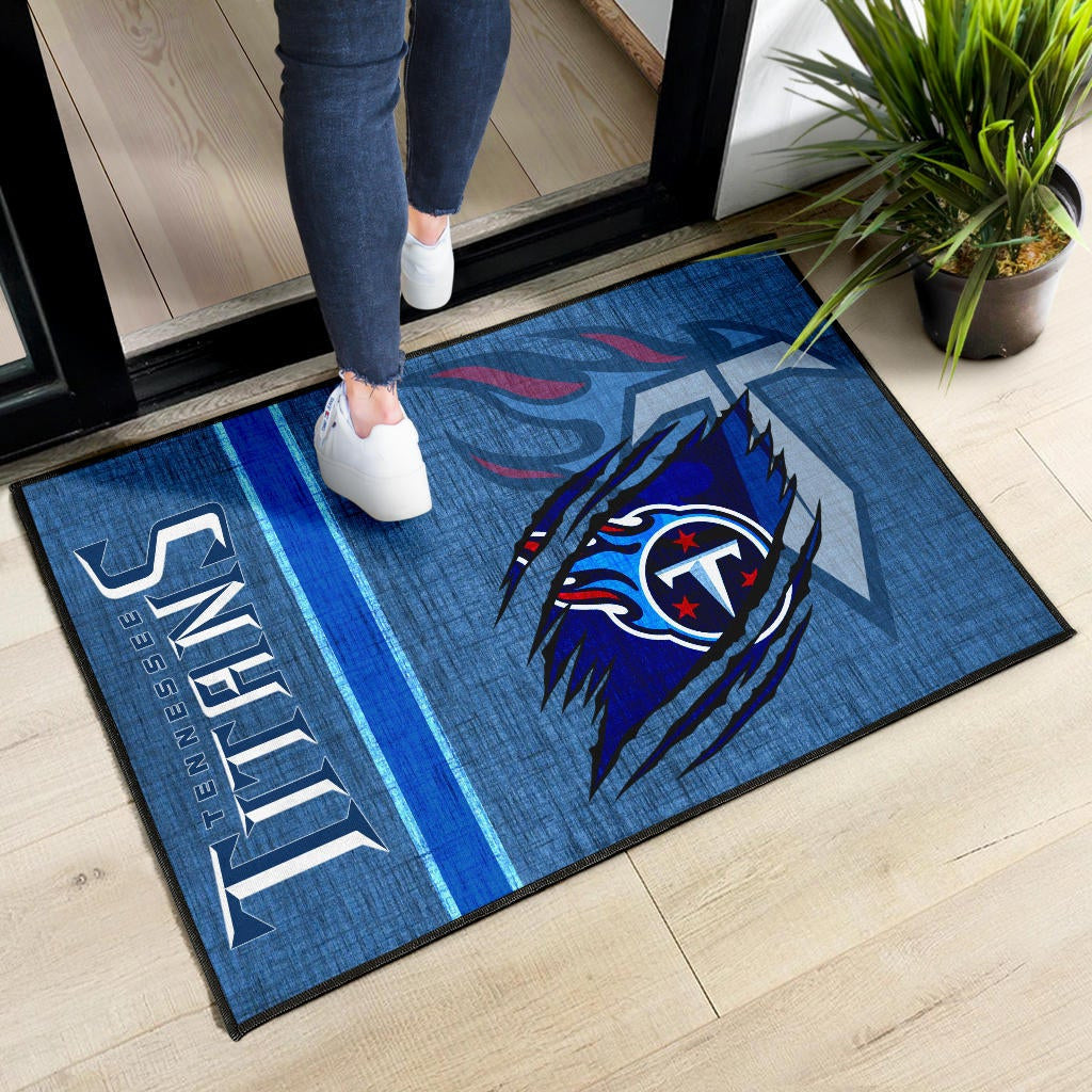 Tennessee Titans American Football Team Door Mat Flaming Ball Under Claw Scratches Fabric Background Door Mat Home Decor
