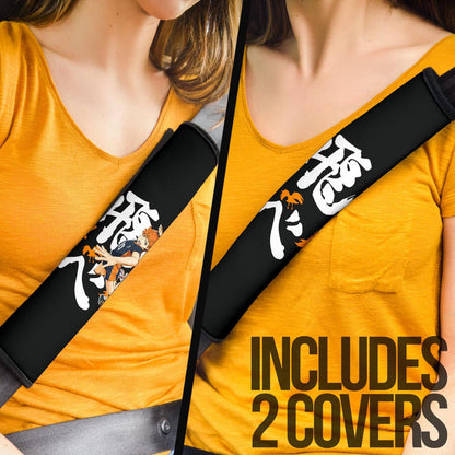 Haikyuu Anime Seat Belt Covers - Hinata And Kageyama Playing Volleyball Orange Crow Silhouette Kanji Belt Covers