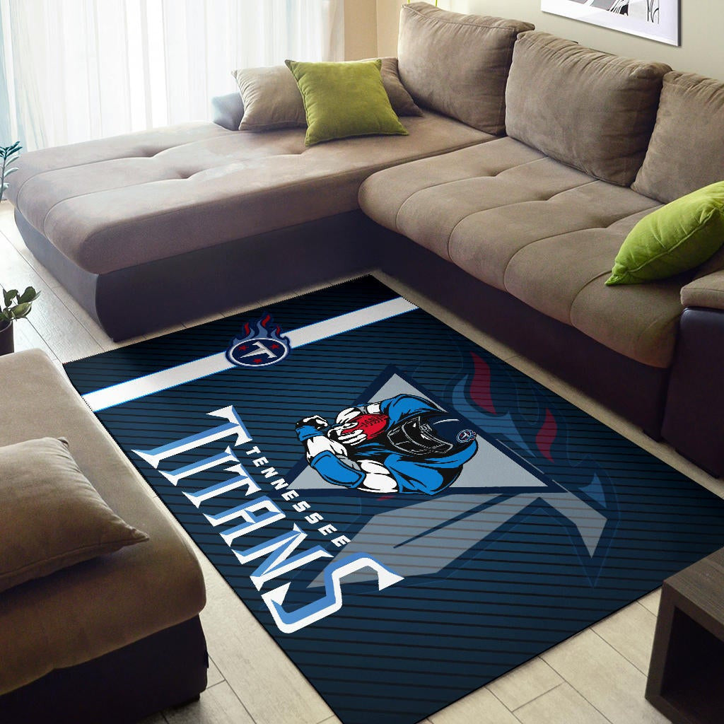 Tennessee Titans American Football Team Area Rug Muscle Player Holding Rugby Flaming Ball Rugs Home Decor