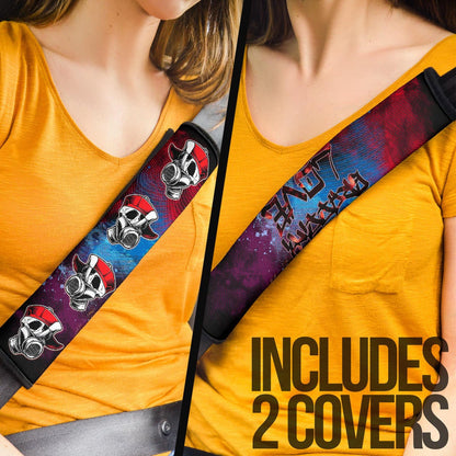 Skull Seat Belt Covers - Graffiti Love Skull Wearing Street Style Hat Belt Covers