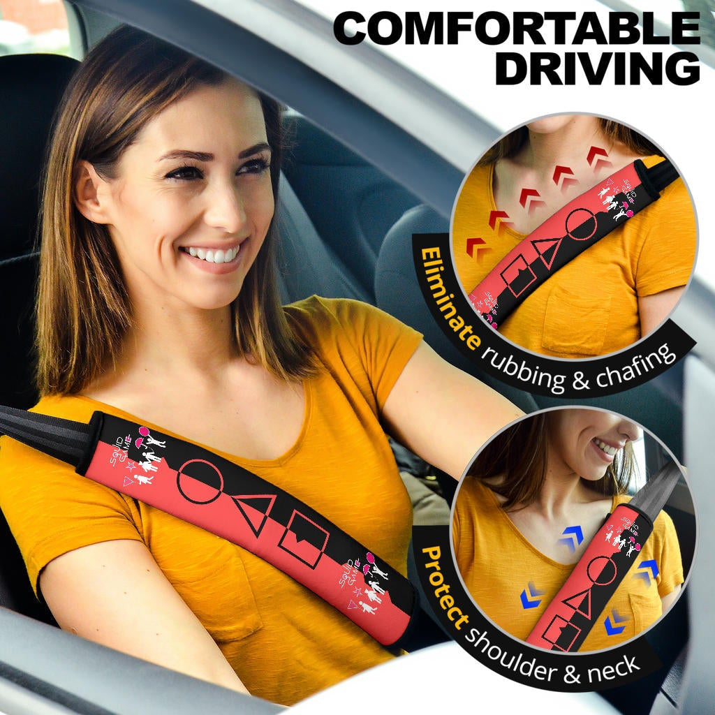 Squid Game Movie Seat Belt Covers - Dalgona Challenge Round Square Triangle Umbrella Belt Covers