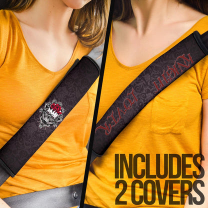 Skull Seat Belt Covers - Kinght Lover Broken Skull With Rose Artwork Belt Covers