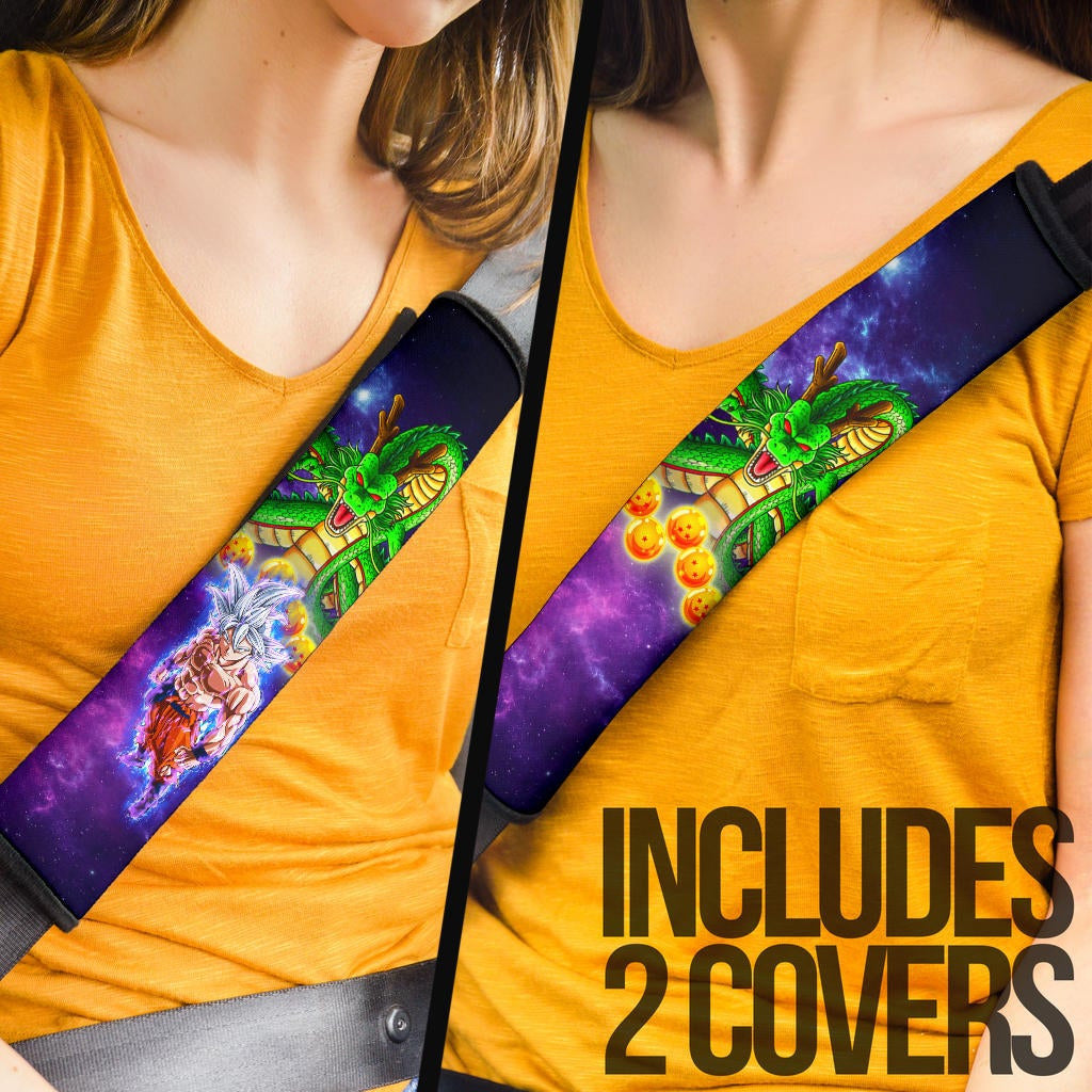 Dragon Ball Anime Seat Belt Covers - Goku White Hair With Shernon Dragon Galaxy Universe Belt Covers