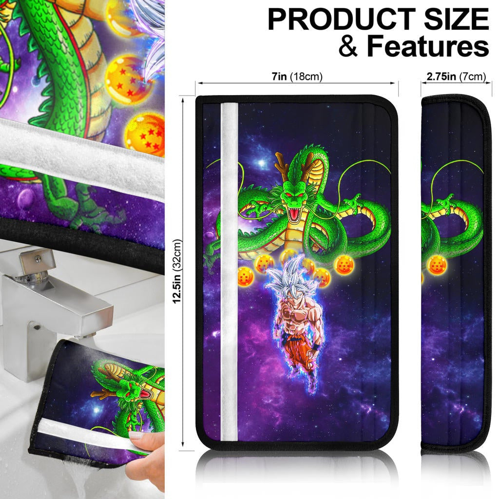 Dragon Ball Anime Seat Belt Covers - Goku White Hair With Shernon Dragon Galaxy Universe Belt Covers