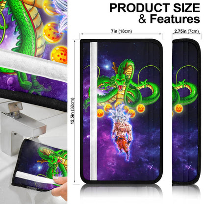 Dragon Ball Anime Seat Belt Covers - Goku White Hair With Shernon Dragon Galaxy Universe Belt Covers