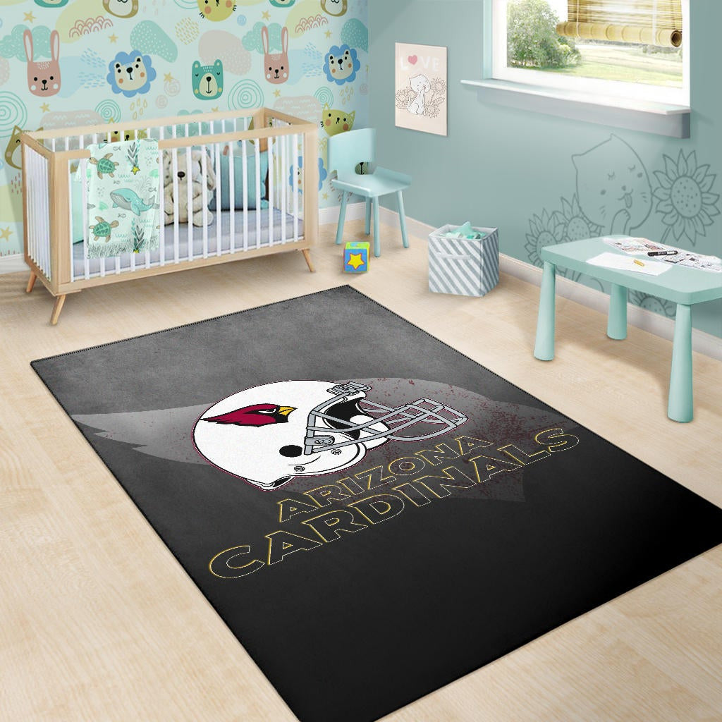American Football Team Area Rug - Arizona Cardinals Grey Silhouette White Helmet Rugs Home Decor