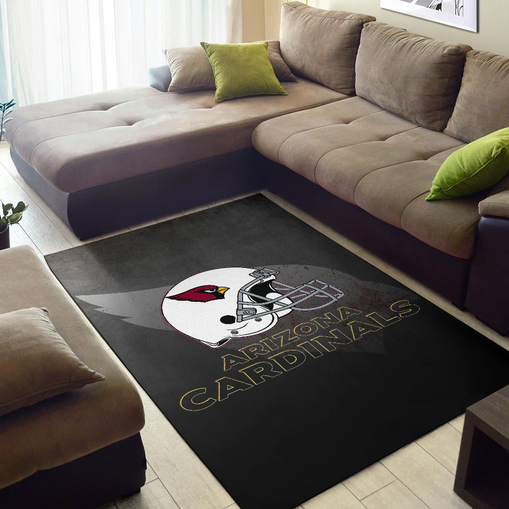American Football Team Area Rug - Arizona Cardinals Grey Silhouette White Helmet Rugs Home Decor