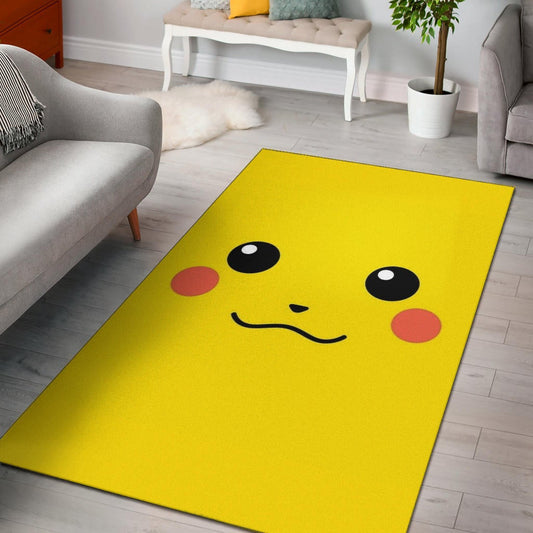 Pokemon Anime Area Rug - Cute Minimalist Pikachu Yellow Face Rugs Home Decor