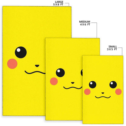 Pokemon Anime Area Rug - Cute Minimalist Pikachu Yellow Face Rugs Home Decor
