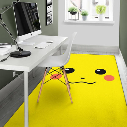 Pokemon Anime Area Rug - Cute Minimalist Pikachu Yellow Face Rugs Home Decor