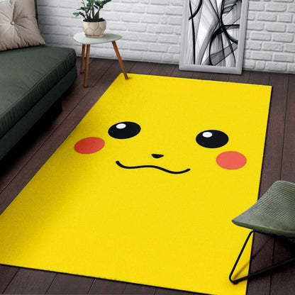 Pokemon Anime Area Rug - Cute Minimalist Pikachu Yellow Face Rugs Home Decor