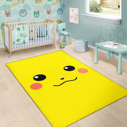 Pokemon Anime Area Rug - Cute Minimalist Pikachu Yellow Face Rugs Home Decor