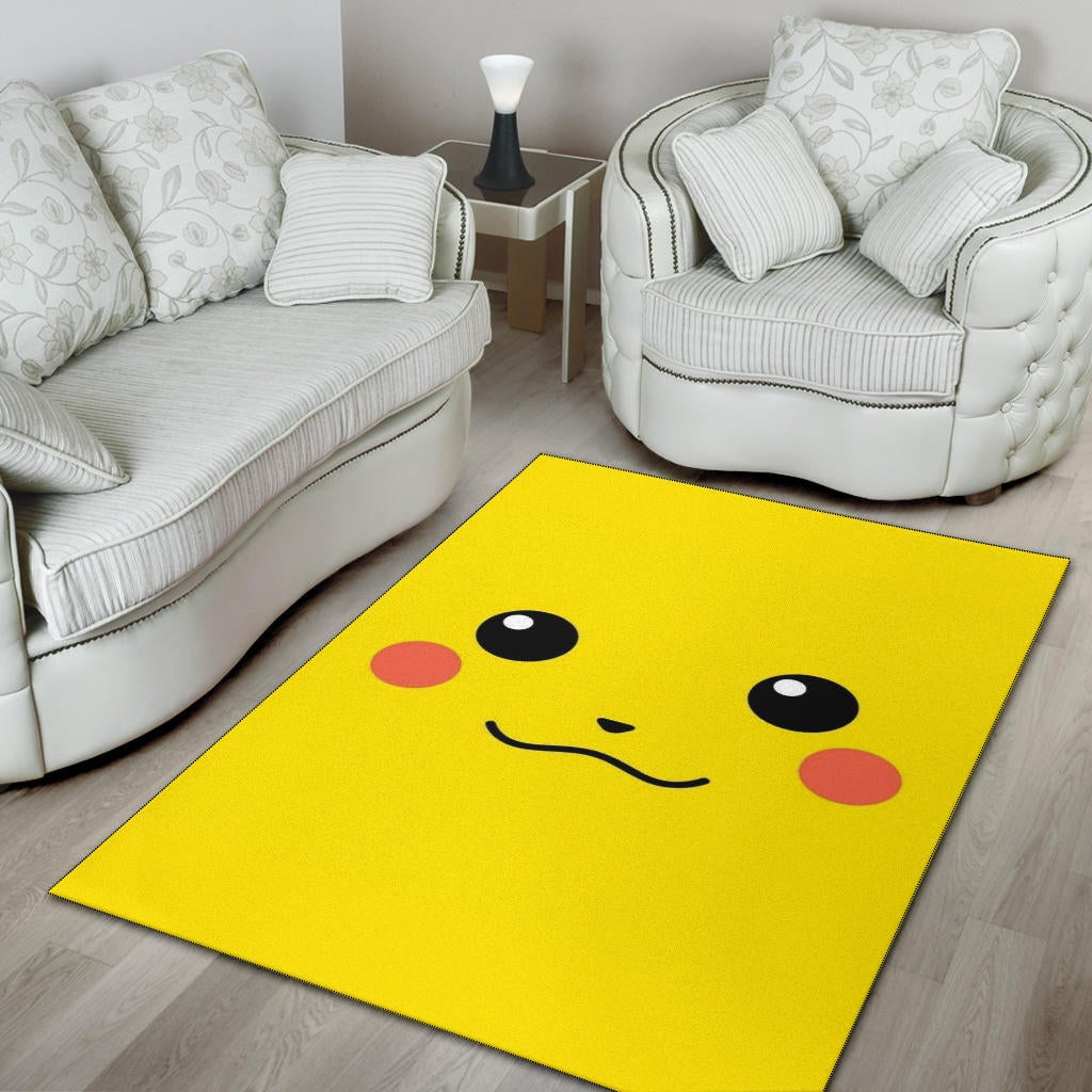 Pokemon Anime Area Rug - Cute Minimalist Pikachu Yellow Face Rugs Home Decor