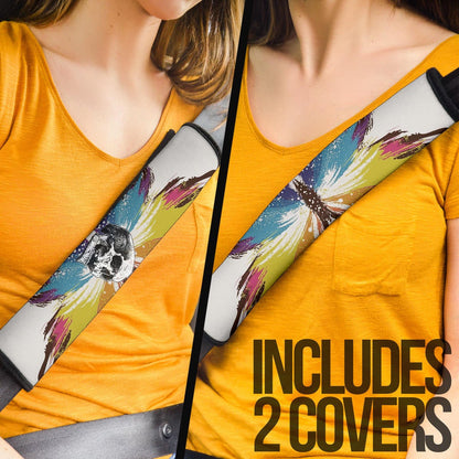 Skull Seat Belt Covers - Sickness Skull With Colorful Beautiful Butterfly Wings Belt Covers