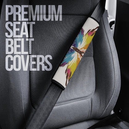 Skull Seat Belt Covers - Sickness Skull With Colorful Beautiful Butterfly Wings Belt Covers