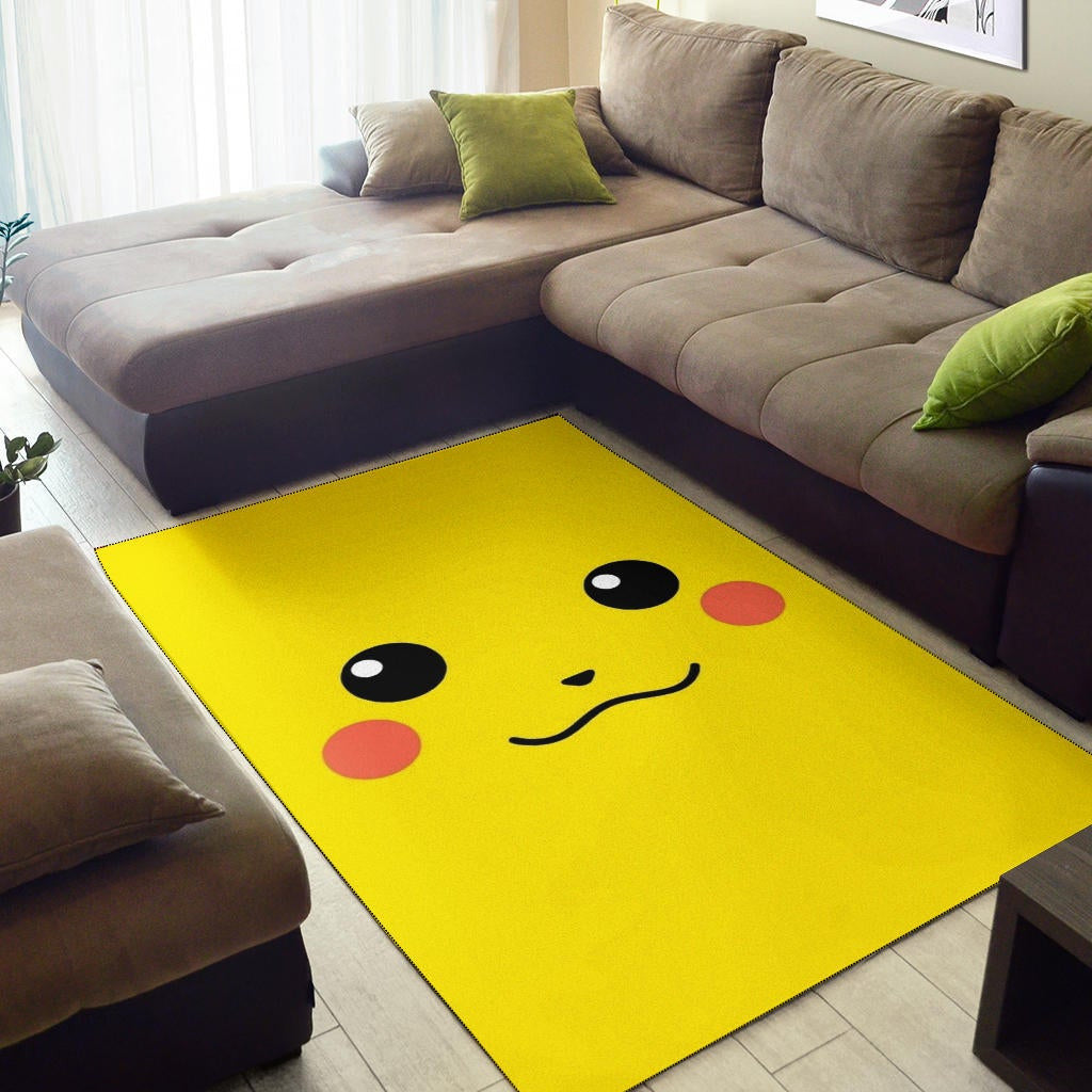 Pokemon Anime Area Rug - Cute Minimalist Pikachu Yellow Face Rugs Home Decor