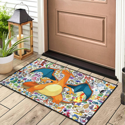 Pokemon Anime Door Mat - Charizard Flame Dragon Tiny Pokemon Patterns Background Door Mat Home Decor