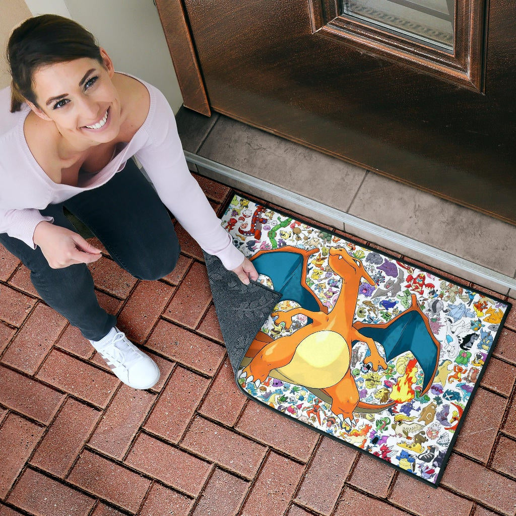 Pokemon Anime Door Mat - Charizard Flame Dragon Tiny Pokemon Patterns Background Door Mat Home Decor