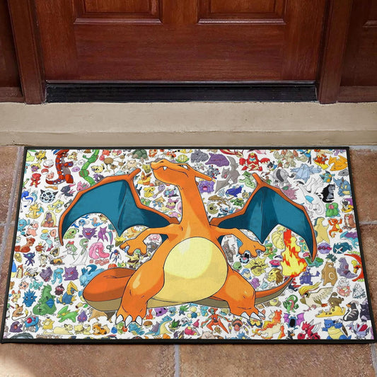 Pokemon Anime Door Mat - Charizard Flame Dragon Tiny Pokemon Patterns Background Door Mat Home Decor