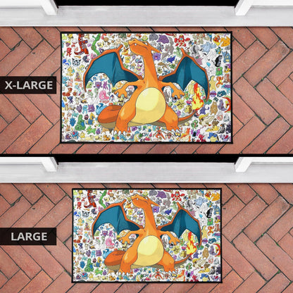 Pokemon Anime Door Mat - Charizard Flame Dragon Tiny Pokemon Patterns Background Door Mat Home Decor