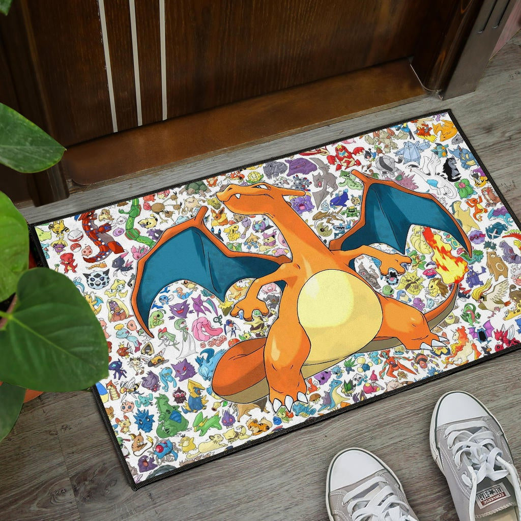 Pokemon Anime Door Mat - Charizard Flame Dragon Tiny Pokemon Patterns Background Door Mat Home Decor