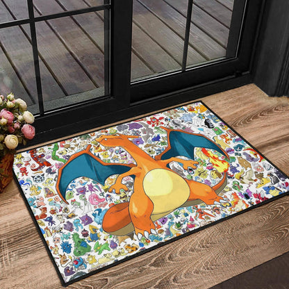 Pokemon Anime Door Mat - Charizard Flame Dragon Tiny Pokemon Patterns Background Door Mat Home Decor