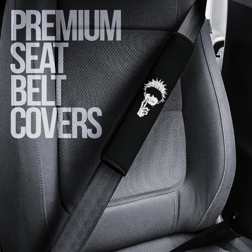 Jujutsu Kaisen Anime Seat Belt Covers - Satoru Gojo Smiling Hand Sign Holding Eye Rubik Prison Realm Belt Covers