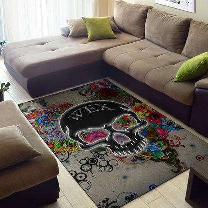 Skull Area Rug - Neon Skull Love Colorful Graffiti Tattoo Rugs Home Decor