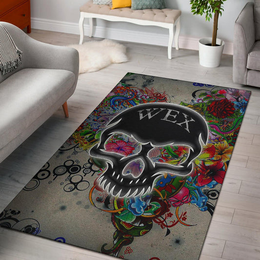 Skull Area Rug - Neon Skull Love Colorful Graffiti Tattoo Rugs Home Decor