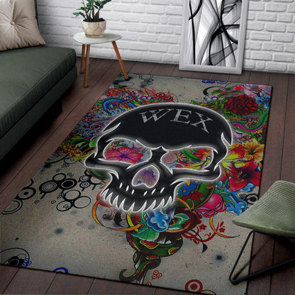 Skull Area Rug - Neon Skull Love Colorful Graffiti Tattoo Rugs Home Decor