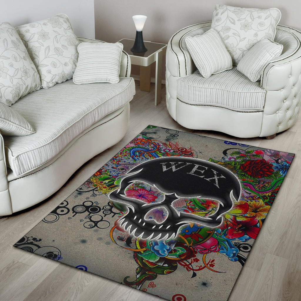 Skull Area Rug - Neon Skull Love Colorful Graffiti Tattoo Rugs Home Decor