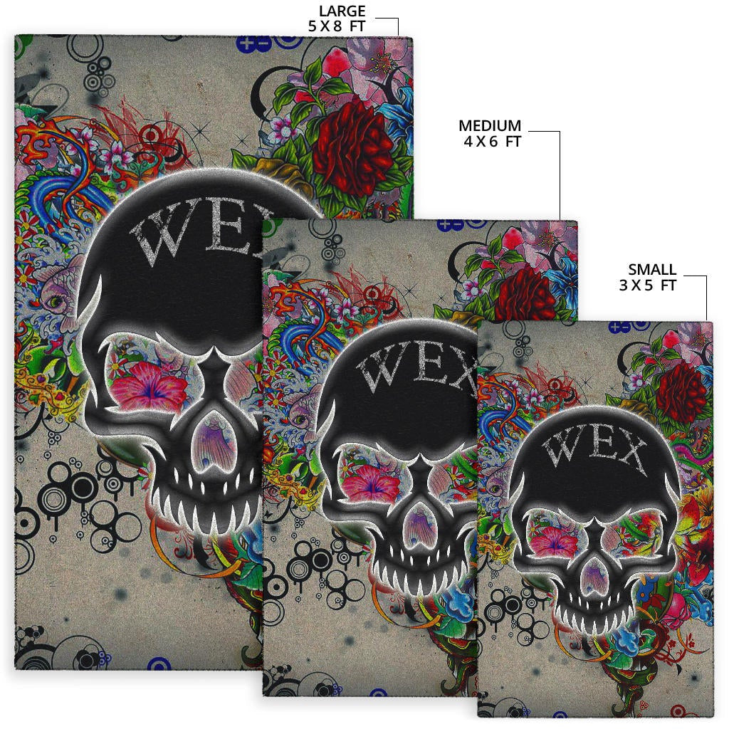 Skull Area Rug - Neon Skull Love Colorful Graffiti Tattoo Rugs Home Decor