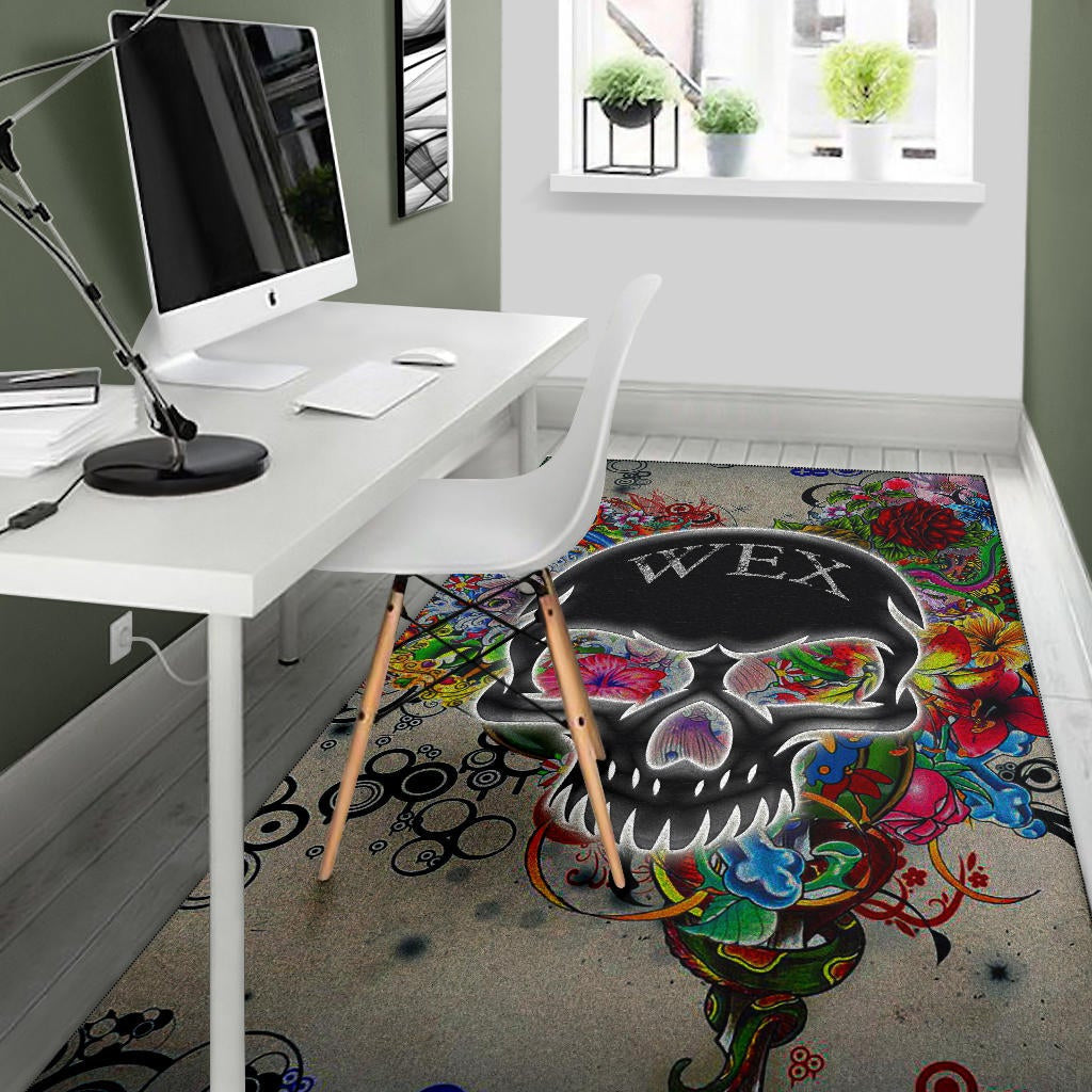 Skull Area Rug - Neon Skull Love Colorful Graffiti Tattoo Rugs Home Decor