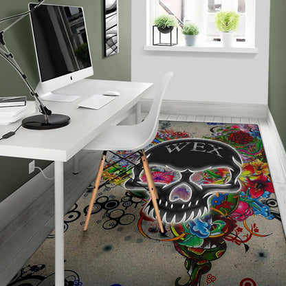 Skull Area Rug - Neon Skull Love Colorful Graffiti Tattoo Rugs Home Decor