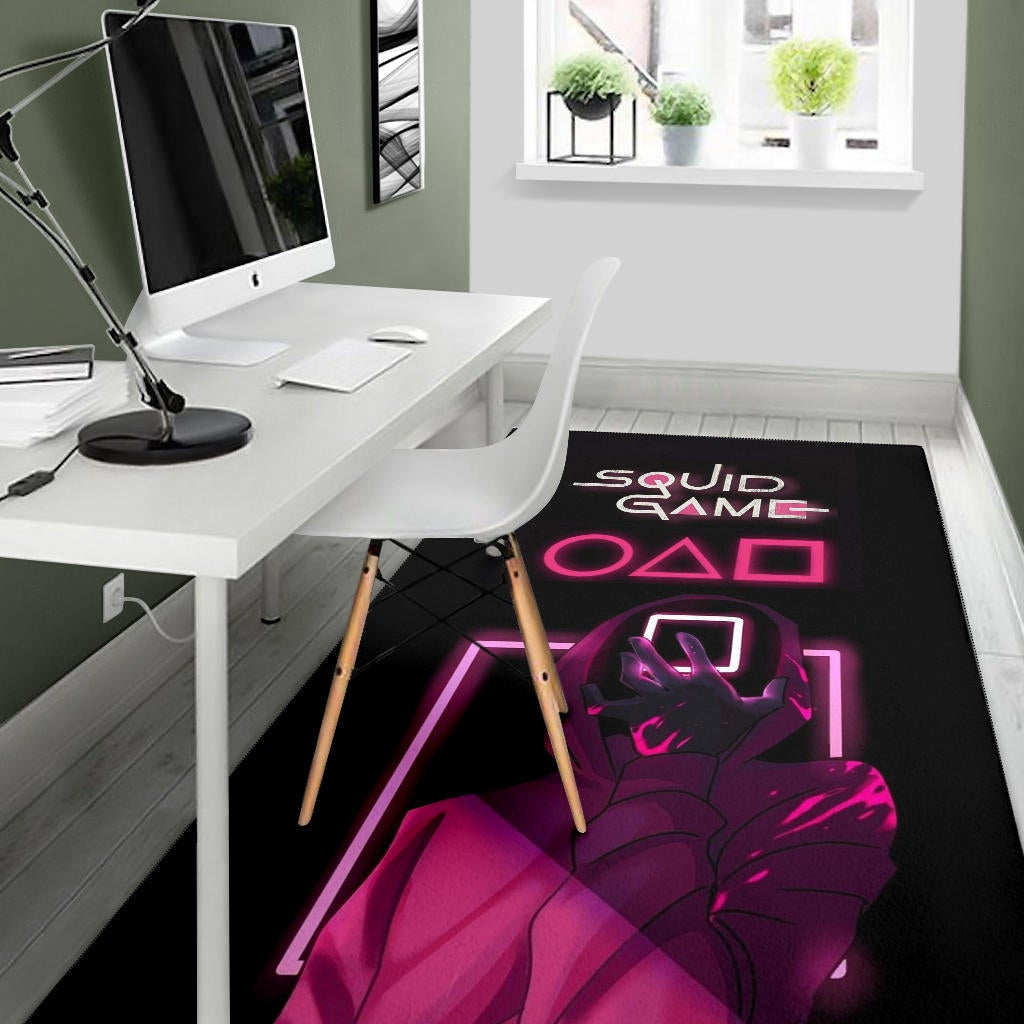 Squid Game Movie Area Rug - All Rounds Squid Workers Neon Minimalist Rugs Home Decor
