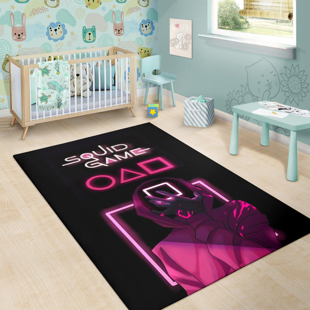 Squid Game Movie Area Rug - All Rounds Squid Workers Neon Minimalist Rugs Home Decor