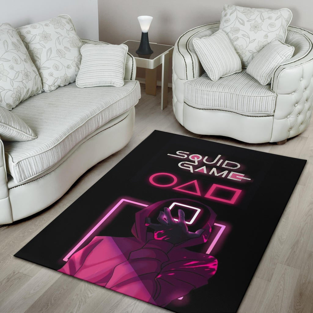 Squid Game Movie Area Rug - All Rounds Squid Workers Neon Minimalist Rugs Home Decor