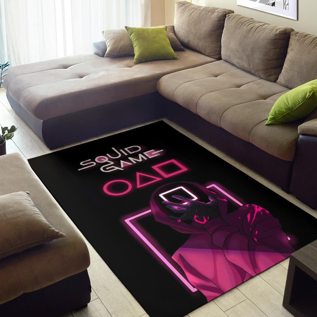 Squid Game Movie Area Rug - All Rounds Squid Workers Neon Minimalist Rugs Home Decor