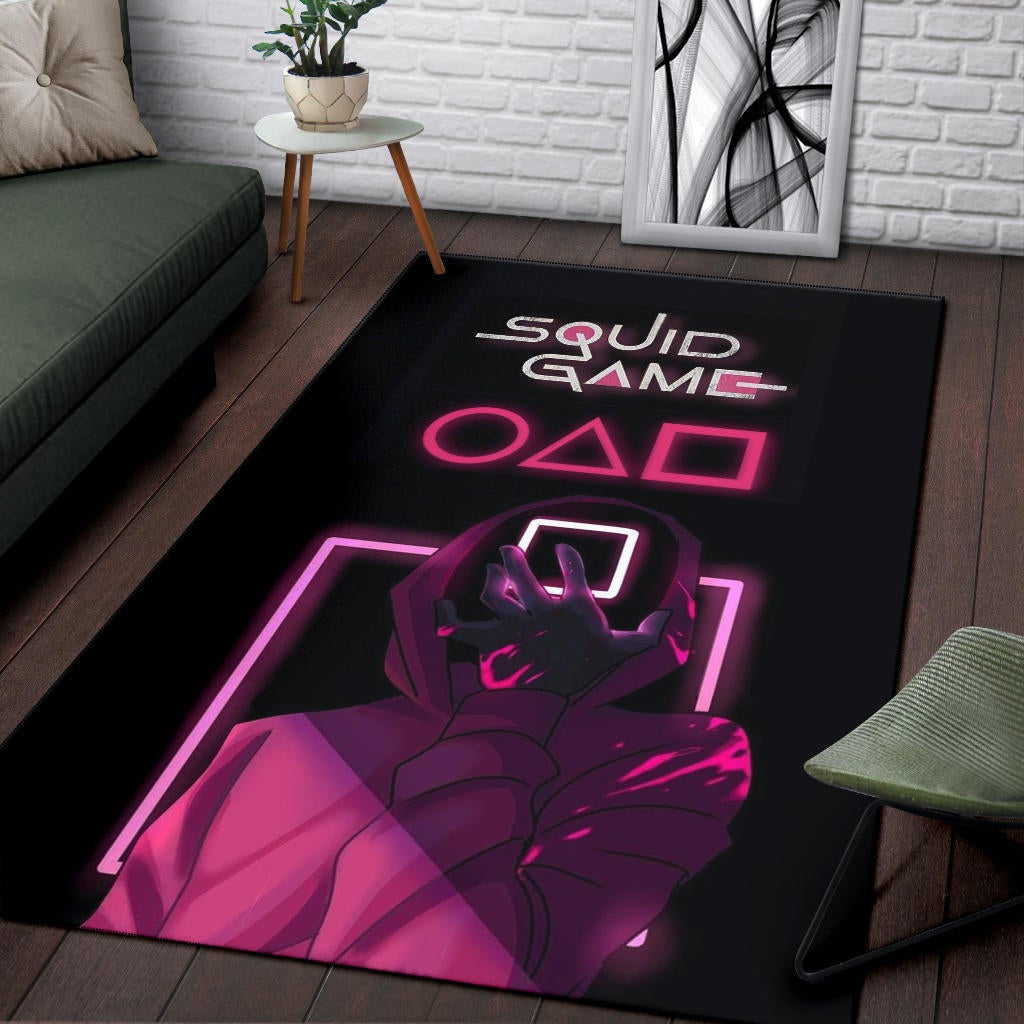 Squid Game Movie Area Rug - All Rounds Squid Workers Neon Minimalist Rugs Home Decor