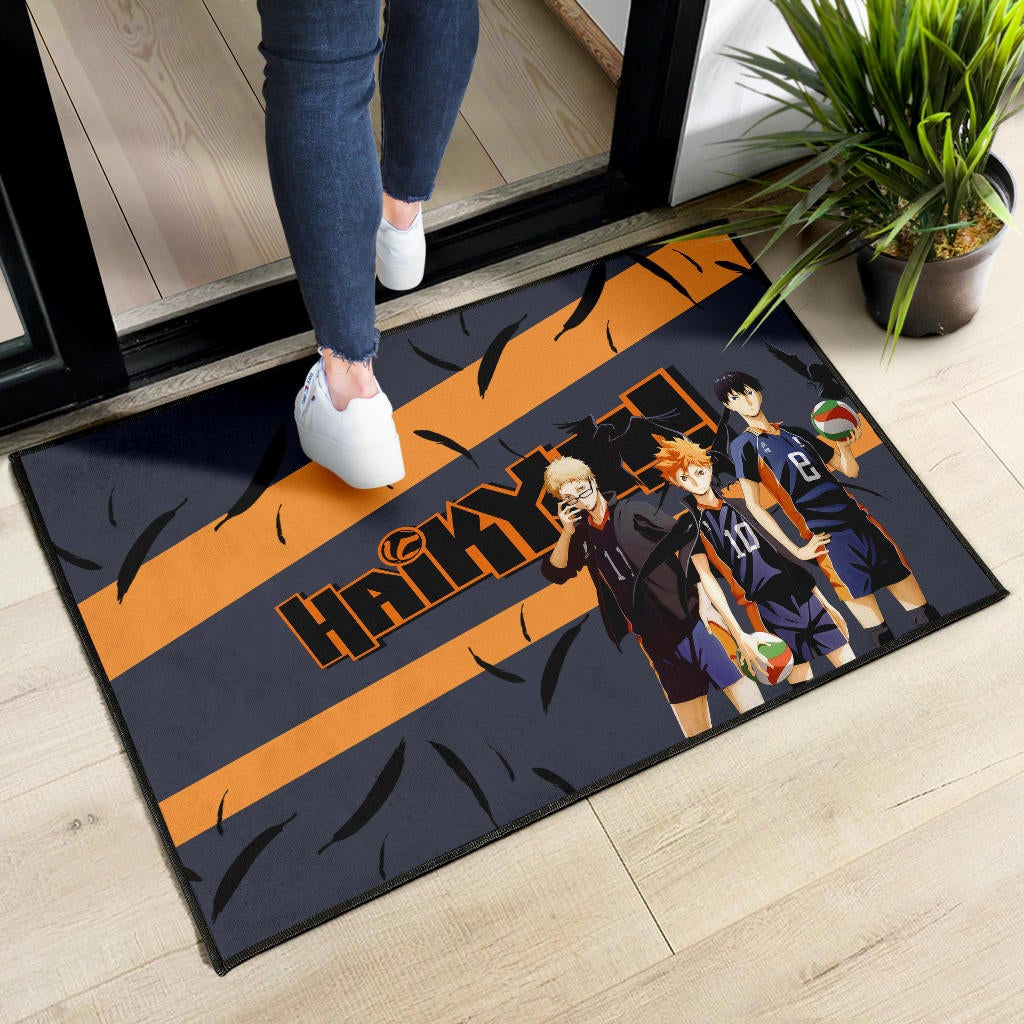 Haikyuu Anime Door Mat - Shouyou Hinata Kei And Kageyama Play Volleyball Door Mat