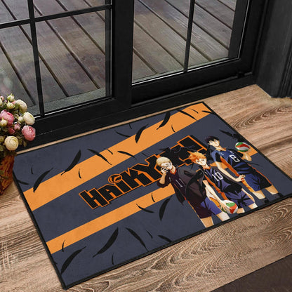 Haikyuu Anime Door Mat - Shouyou Hinata Kei And Kageyama Play Volleyball Door Mat