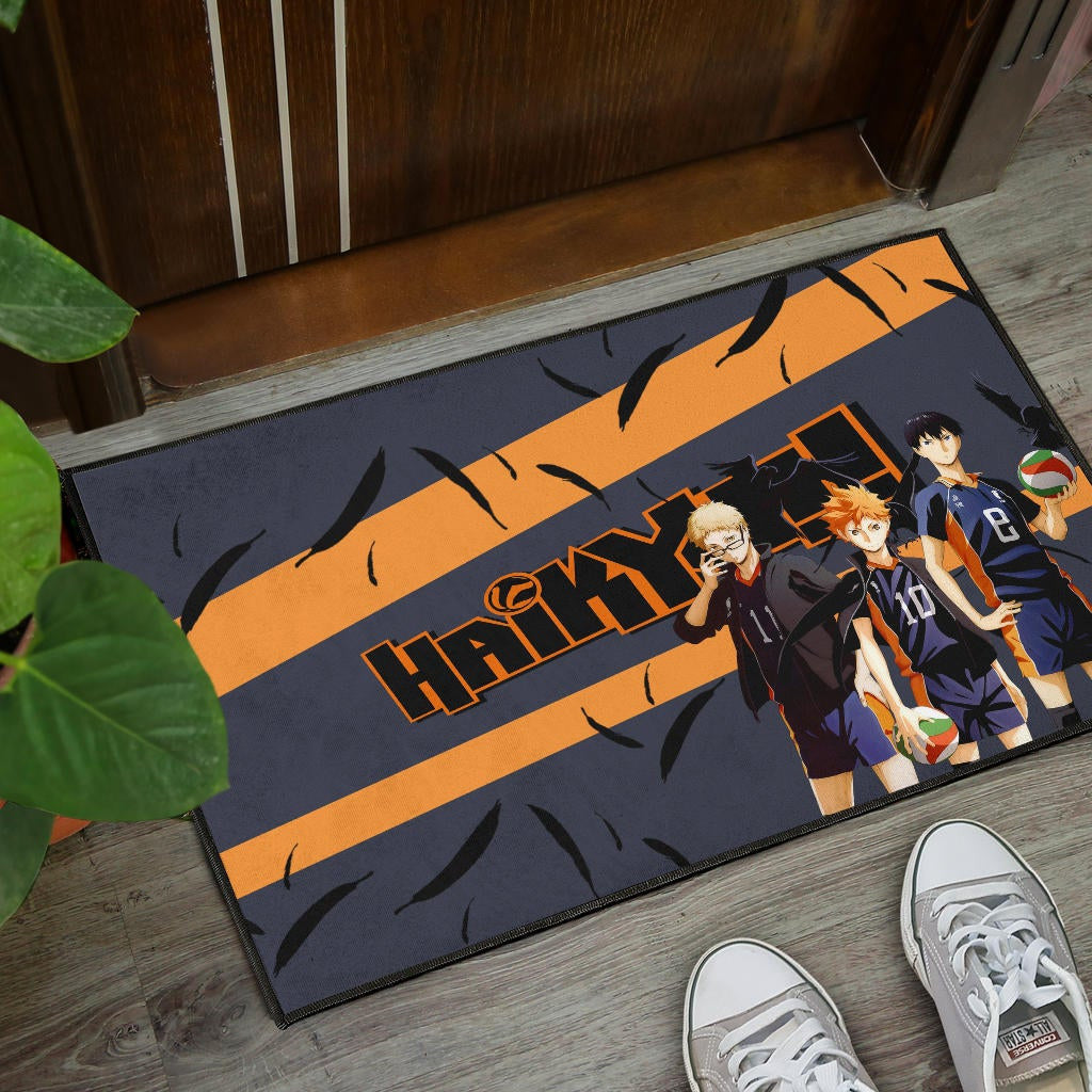 Haikyuu Anime Door Mat - Shouyou Hinata Kei And Kageyama Play Volleyball Door Mat