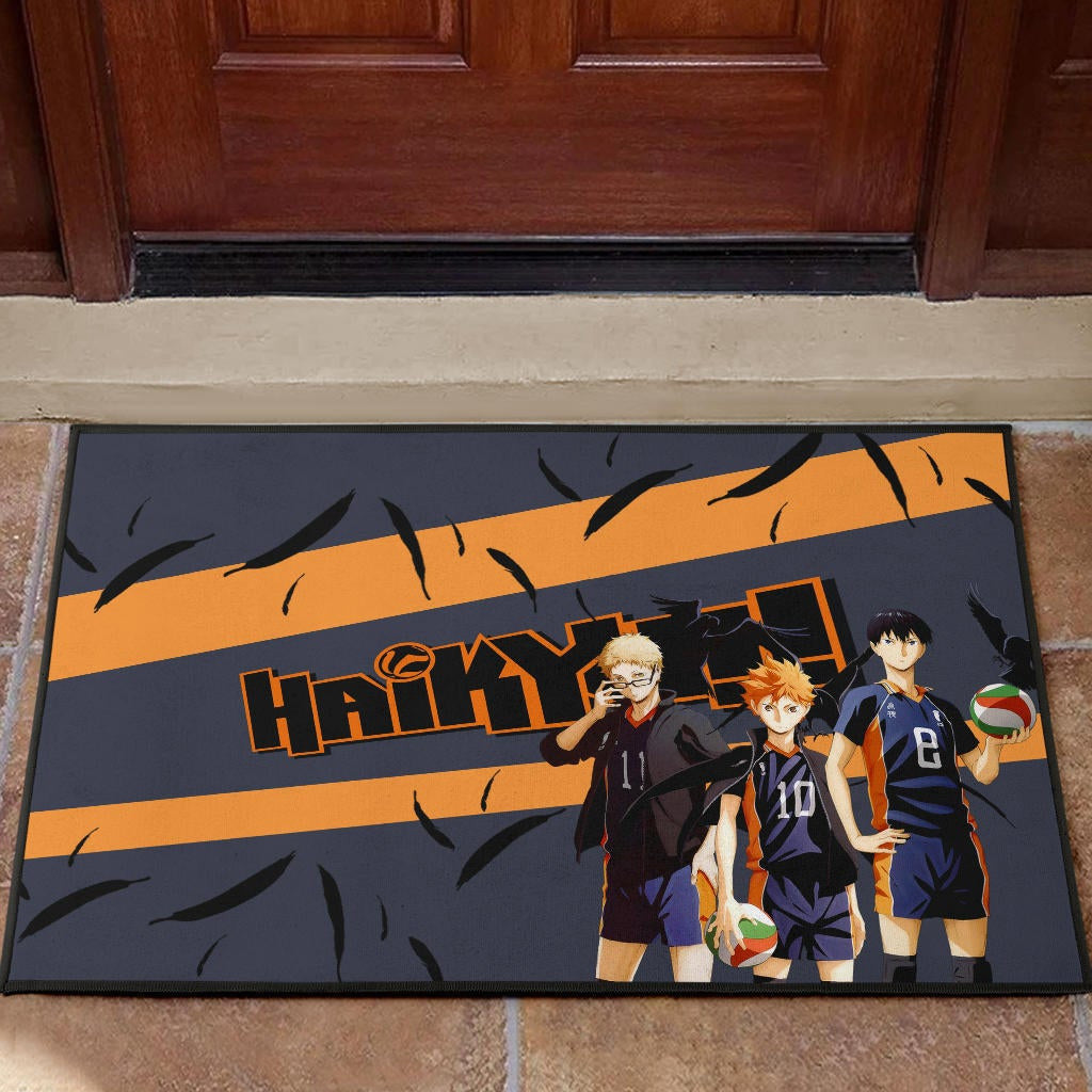 Haikyuu Anime Door Mat - Shouyou Hinata Kei And Kageyama Play Volleyball Door Mat