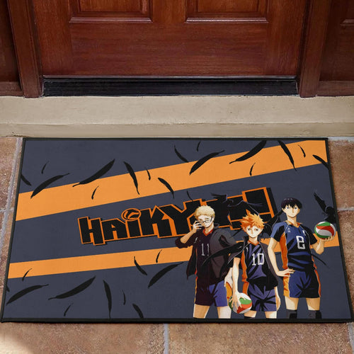 Haikyuu Anime Door Mat - Shouyou Hinata Kei And Kageyama Play Volleyball Door Mat