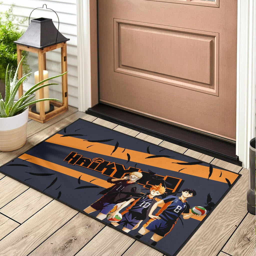 Haikyuu Anime Door Mat - Shouyou Hinata Kei And Kageyama Play Volleyball Door Mat
