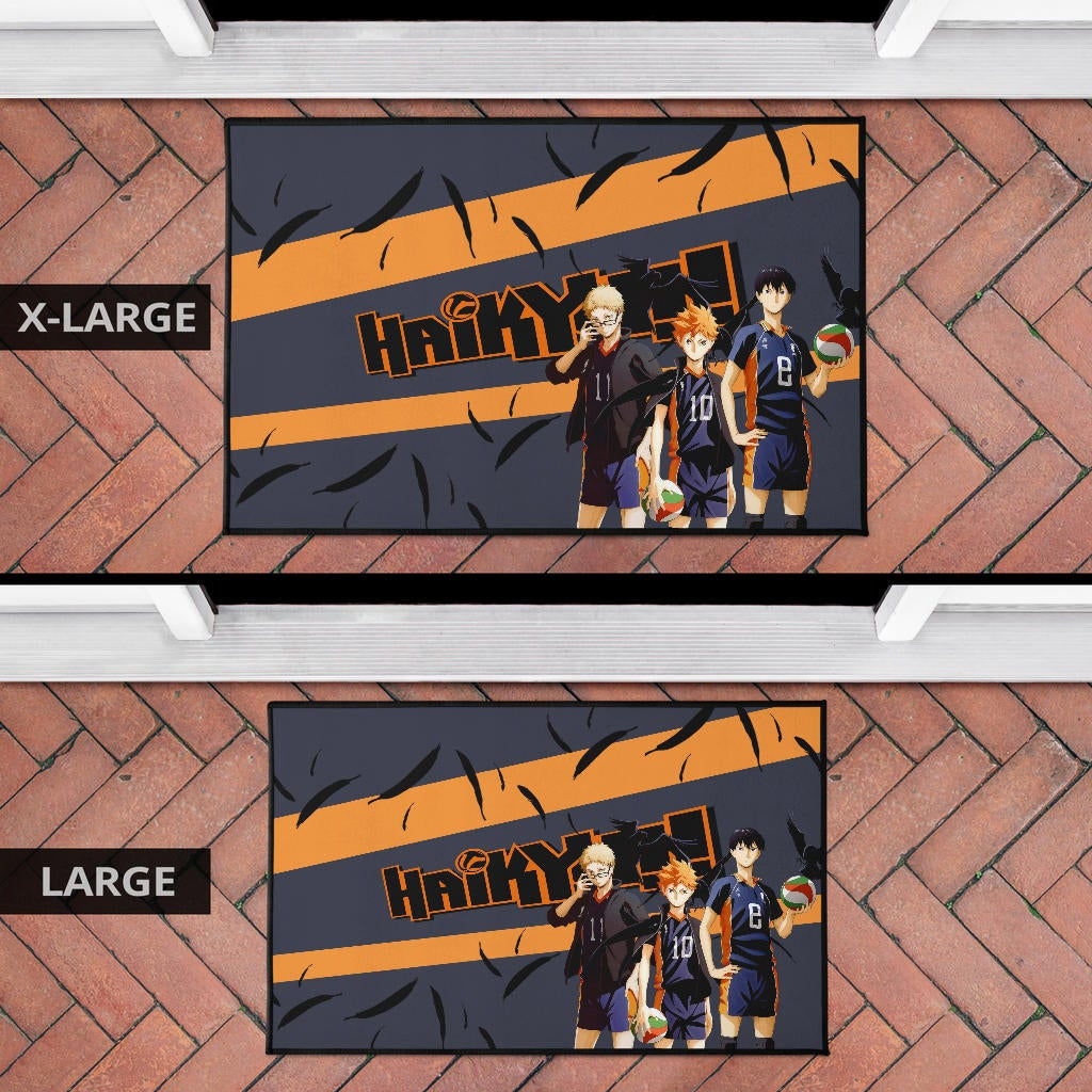 Haikyuu Anime Door Mat - Shouyou Hinata Kei And Kageyama Play Volleyball Door Mat