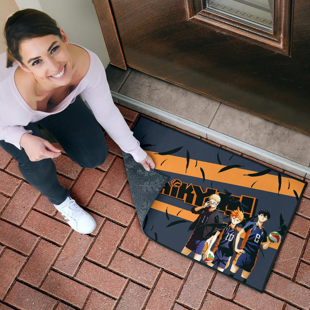 Haikyuu Anime Door Mat - Shouyou Hinata Kei And Kageyama Play Volleyball Door Mat