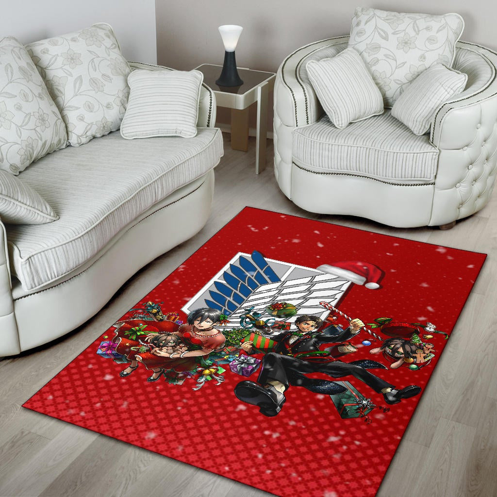 Attack On Titan Anime Area Rug - Merry Christmas Levi Ackerman Xmas Gifts Red Rugs Home Decor NA171105